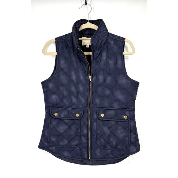 Womens Quilted Vest Small Navy Polka Dot Cambridge Dry Goods - Picture 1 of 6